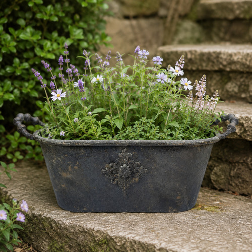 Rustic metal trough - metal, planter