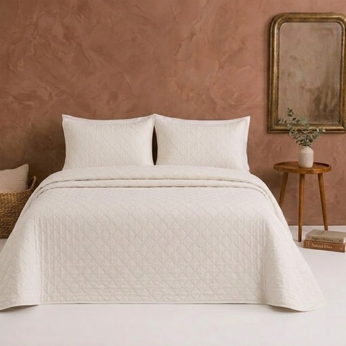 Cream quilted bedspread set - cream,