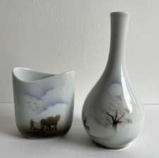 Two Vases Highbank Porcelain Lochgilphead Scotland Round And Oval Pottery