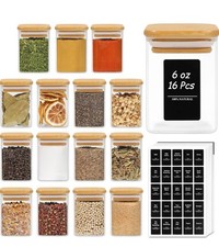 16 Pcs Glass Spice Jars with