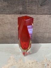 8" Murano Alessandro Mandruzzato Sommerso Faceted Large Glass Vase Italy