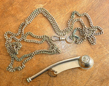 Antique Old Bosun's Whistle Long Guard/Albert Chain Boatswain Royal Navy Sailor