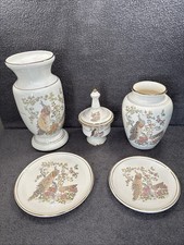 Handmade Greek ? 24k Gold Plated White Porcelain Set -5 Piece Peacock Vase Decor