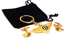 BENTLEY 24ct GOLD PLATED KEYRING & CUFFLINKS SET ARNAGE CONTINENTAL GT BENTAYGA
