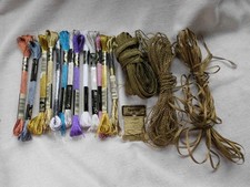 DMC METALLIC SKEIN THREAD MIXED LOT BUNDLE + GOLD WIREWORK BRAIDS VARIOUS