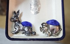 Vintage Antique Sterling Silver Hare & Pig Pin Cushions 925 Hallmarked
