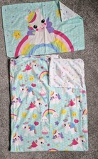 Aqua Green Girls Kids Toddler Duvet Cover Set Bedding Unicorn Rainbow Print 