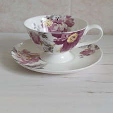 Laura Ashley Peony Garden Cup Saucer Duo Bone China Amethyst Floral Flower #1
