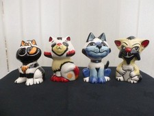 Lorna Bailey Set Of 4 Cats Honey, Gurner, Bluey & Make My Day Cat  All Signed