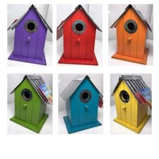 Wild Bird Nest Box Birdhouse Wood with corrugated roof - 6 Various Colours