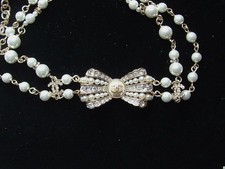 Chanel Double Strand Pearl Bow Choker Necklace