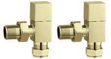 Keenware KRA-215 Midas Square Angled Towel Rail & Radiator Valves: Brushed Brass