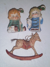 VTG  2 Lefton Angel Shepherds w/Lamb Christmas & Sylvestri Rocking Horse 1980's