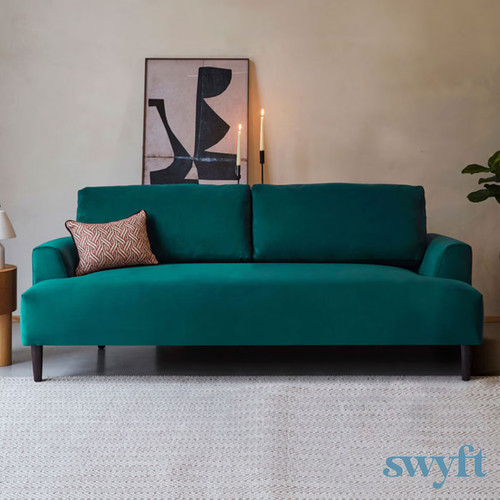 Green velvet seater - 3, sofa