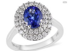 ‘Rhapsody' Stunning 2cts  AAAA Tanzanite and Diamond Halo Ring in 950 Plat #L
