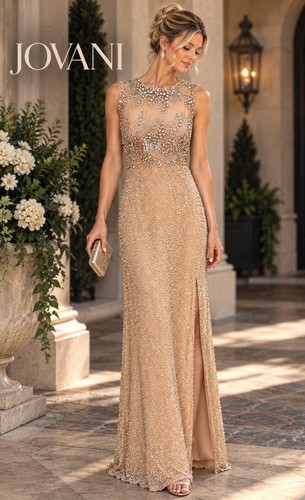 Jovani gold beaded mesh - gold,