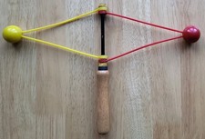 Vintage Double Clacker Toy  RARE VGC Red & Yellow  Wooden Handle. 