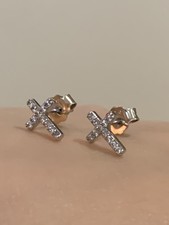 925 Sterling Silver Cross Stud Earrings Sparkly With Backs