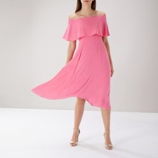 Brooke Bardot Dress Coast Pink Midi Length Off Shoulder Size 8
