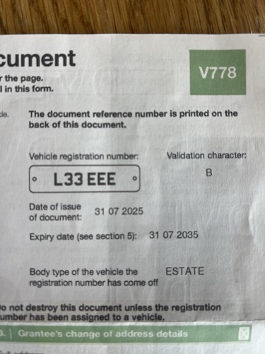 Reg number l33 eee - number,