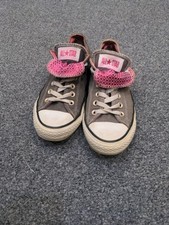 Converse Sparkly Pink Double Tongue Grey Trainers size 5 UK