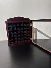 Wooden Thimble Display Case With Glass Door, 36 Slots Green Velvet Interior