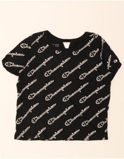 CHAMPION Womens Loose Fit Crop Graphic T-Shirt Top UK 10 Small Black SI38