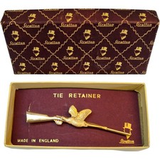 Stratton Gold Tone Shotgun & Pheasant Tie Clip Gun Design Made In England