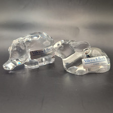 2 Villeroy & Boch Glass Animal Paperweights. Hippo & Rabbit 