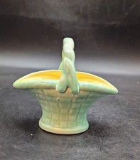 Vintage Crown Ducal Pottery Art Deco Small Posy  Plant Basket Green Yellow 4"