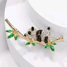 Rhinestone Crystal Panda On bamboo Brooch Pin Badge Christmas Birthday 097