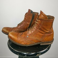 Men's FEUD Leather Brogue Boots Tan UK 8 Brown ankle shoes 42 orange zip pull on