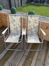Vintage 70s Floral Folding Camping Deck Chair Pair Flowers Made In Great Britain