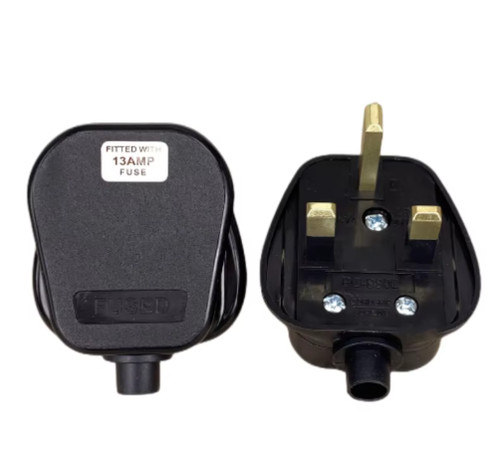 Black mains plug 13a pin - black,