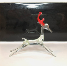 Vintage Hand Blown Art Glass Reindeer Ornament, Christmas Miniature Wildlife