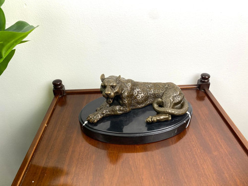 Bronze sculpture leopard art - leopard,