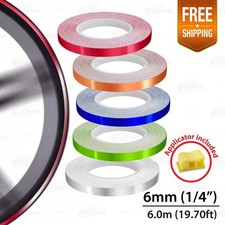 6mm 1/4" 0.25" WHEEL RIM Solid Tape PIN STRIPE Line Decal Chrome Colour Stickers