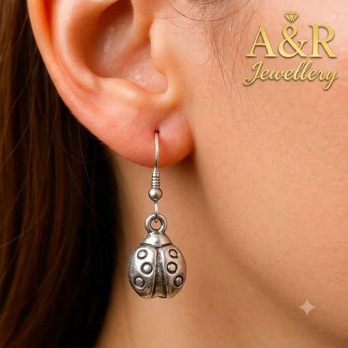Handmade silver ladybug drop - silver,