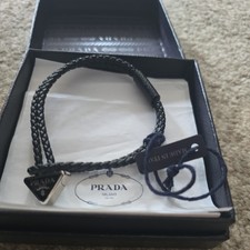 PRADA Brand-Plaque Braided Leather Bracelet RRP £360