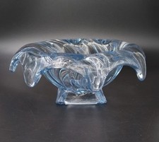 Blue Glass 'Equinox' Posy Bowl #3061 Vintage Bagley, England 16.75cm Diam