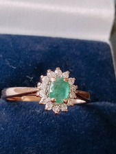 Gold Emerald Ring 9ct Yellow Gold Emerald Diamond  Engagement Ring sz N