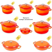 Non-Stick Enamelled Casserole Pot - Cast Iron Dutch Oven - Orange - By Nuovva
