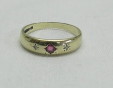 9ct Gold Diamond Ruby Star Set Gypsy Ring, 9ct Gold Hallmarked 1.6g Size N 1/2