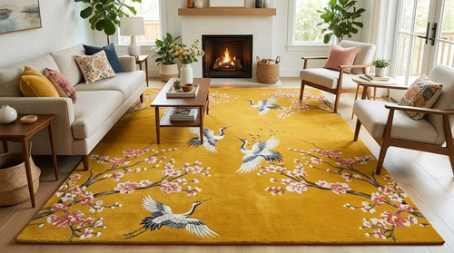 Japanese crane wool - rug,, hand