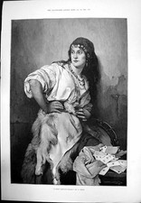 Original Old Antique Print Gipsy Fortune Teller H Mieth Lady Beads Cards 1891
