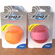 Two Rogz Squeekz 6cm Squeaky Rubber Dog Balls Fun Dog Toys, Orange and Pink