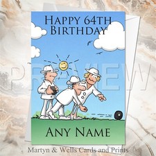 Bowls birthday card. 5x7 inches. Sport. Green Bowls. Personalised plus envelope.