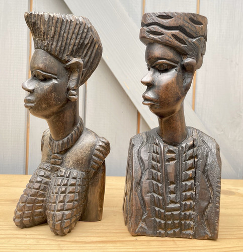 Pair hand carved wooden - of,