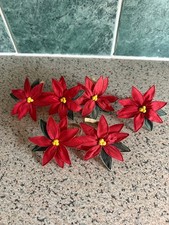 6 x Vintage Thai silk poinsettia Christmas napkin holders