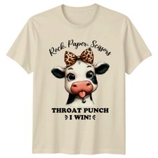 Rock Paper Scissors Throat Punch I Win! Sarcastic Cow T-Shirt
